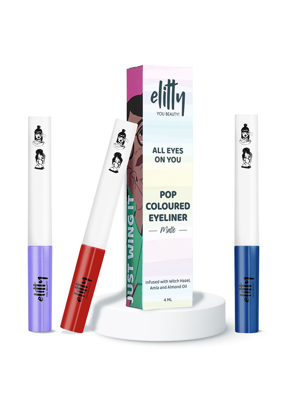 Elitty Set Of 3 Long Lasting & Smudge Proof Eyeliner- 4 ml Each- Red- Dark Blue- Lilac