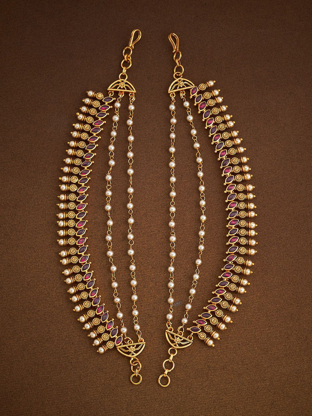 Kushal's Fashion Jewellery Gold-Plated Stone Studded & Beaded Ear Matil