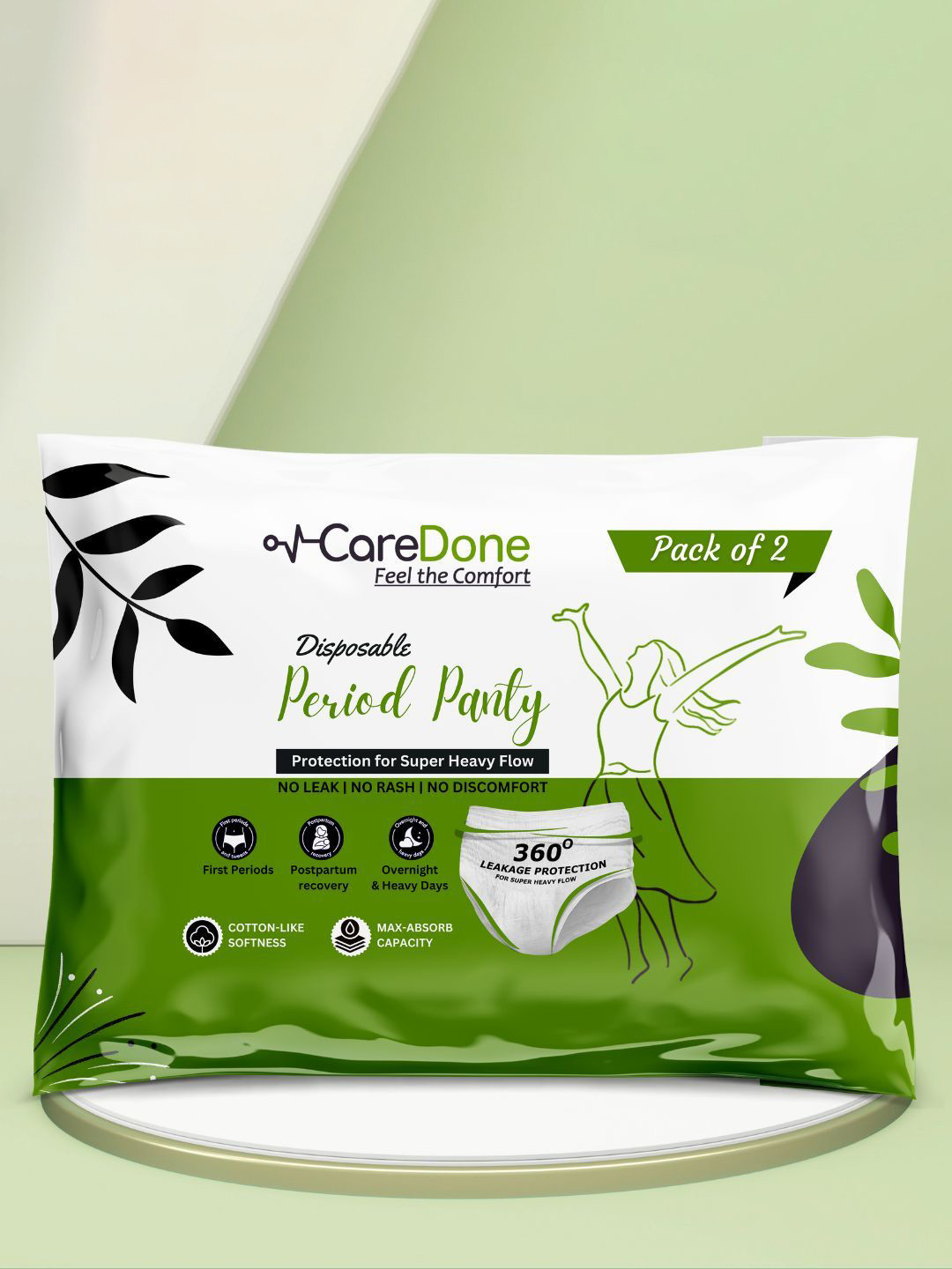 CareDone Disposable Leak Proof Overnight Protection Cotton Period Panties - XS - 2 Pieces