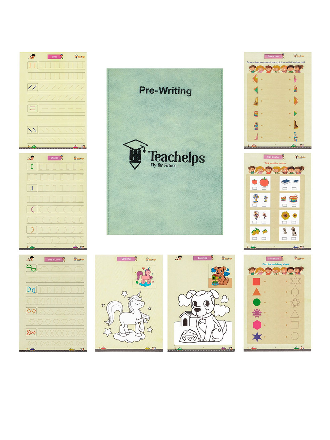 Teachelps Set of 3 Gujarati Medium Reusable Nursery Writing Worksheets