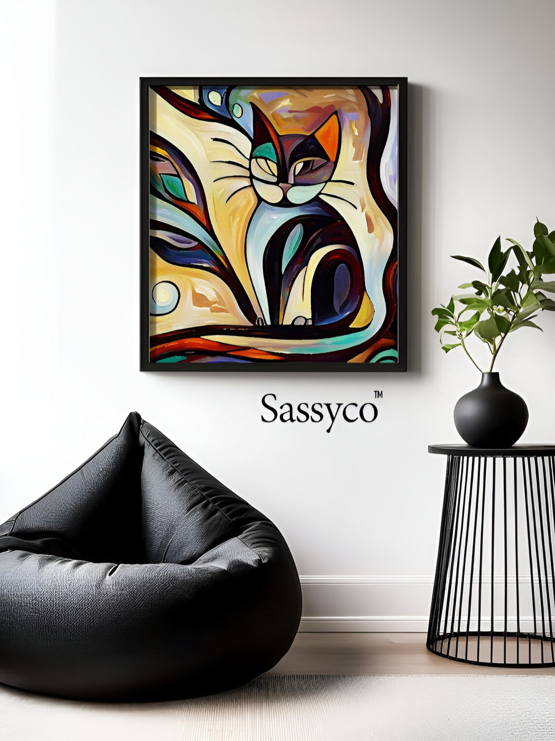 Sassyco Kaleidoscope Cat Canvas Wall Rectangle Paintings Wall Art -17x13In