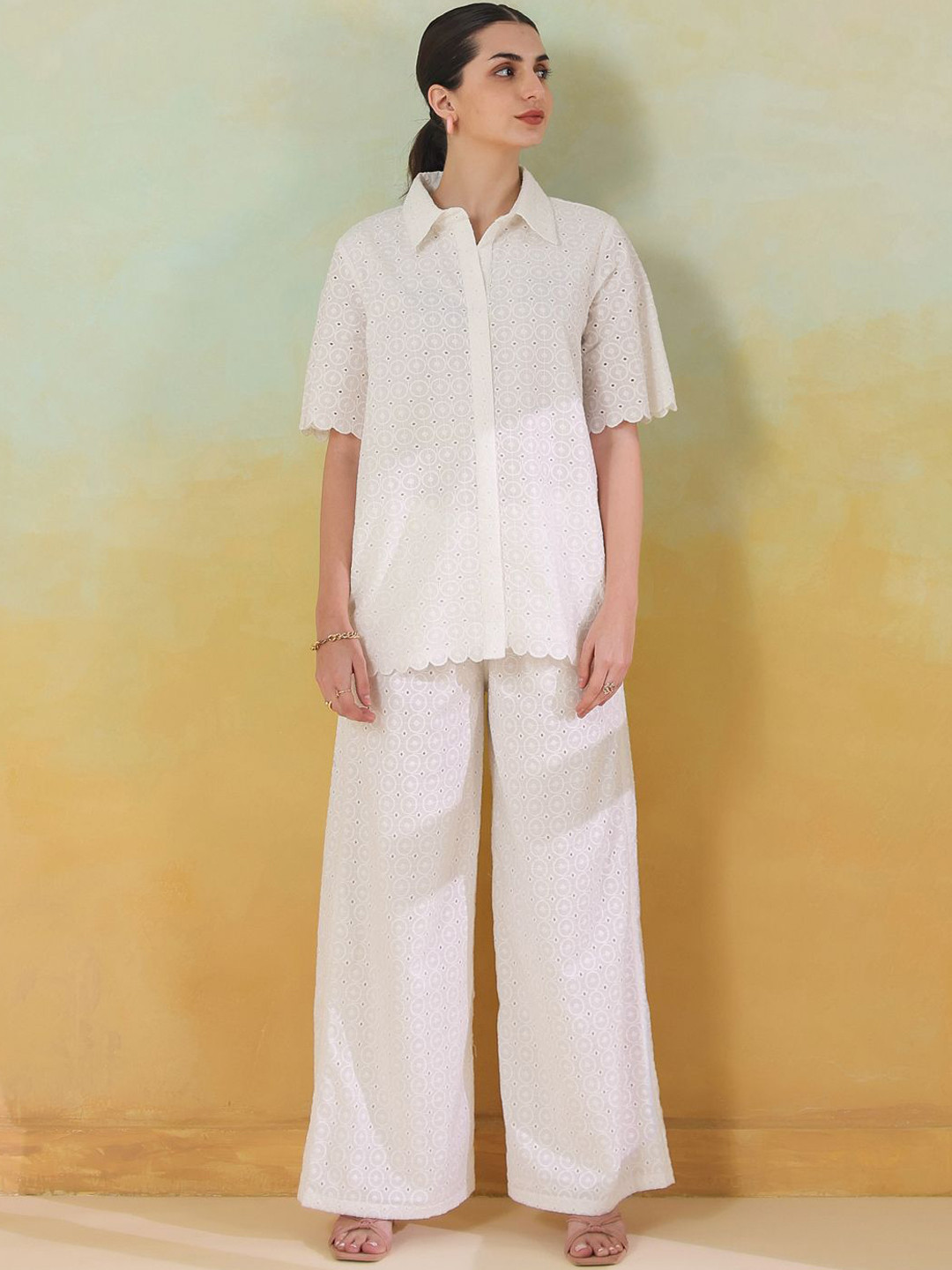 Aura By Sanskrutihomes Self Design Top With Trouser Co-Ords