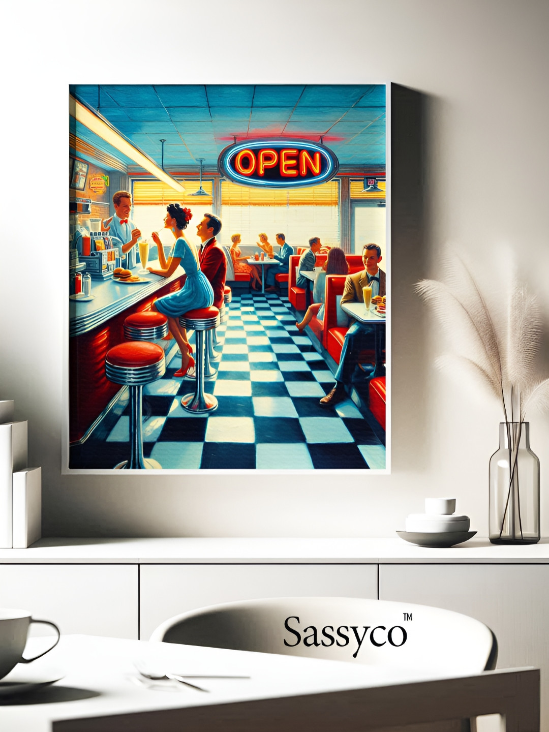 Sassyco Diner Canvas Wall Rectangle Paintings Wall Art - 22 x 30In