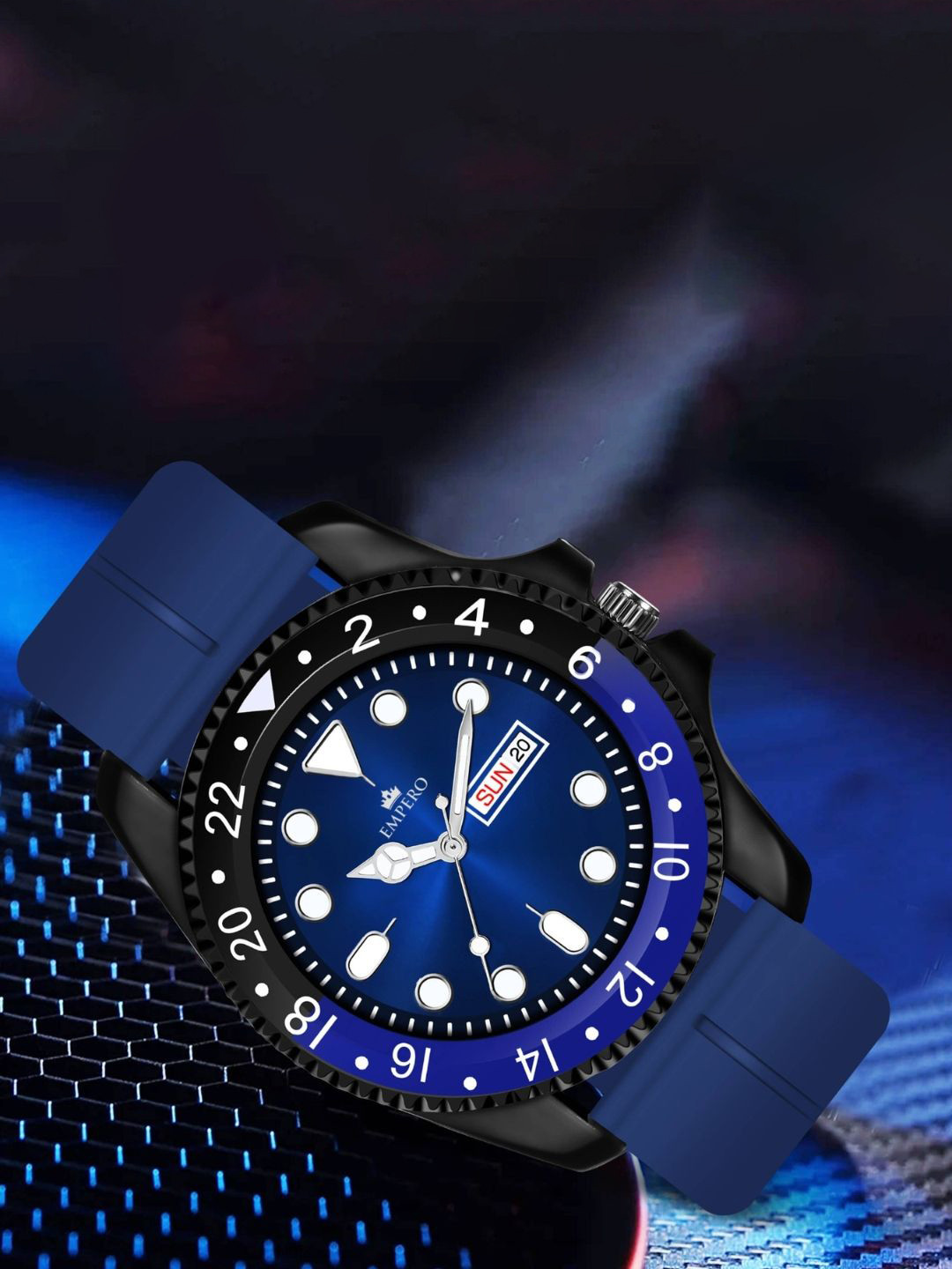 EMPERO Men Brass Dial & Wrap Around Straps Analogue Multi Function Watch EAB205 Blue Magnet Strap Full Blue