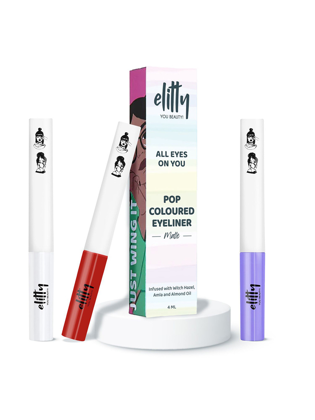 Elitty Set Of 3 Long Lasting & Smudge Proof Eyeliner- 4 ml Each- Red- White- Lilac