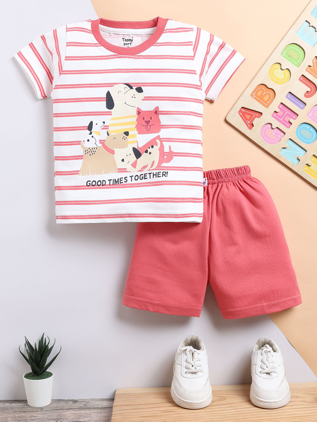 Toonyport Cotton Striped Pure T-Shirt with Shorts
