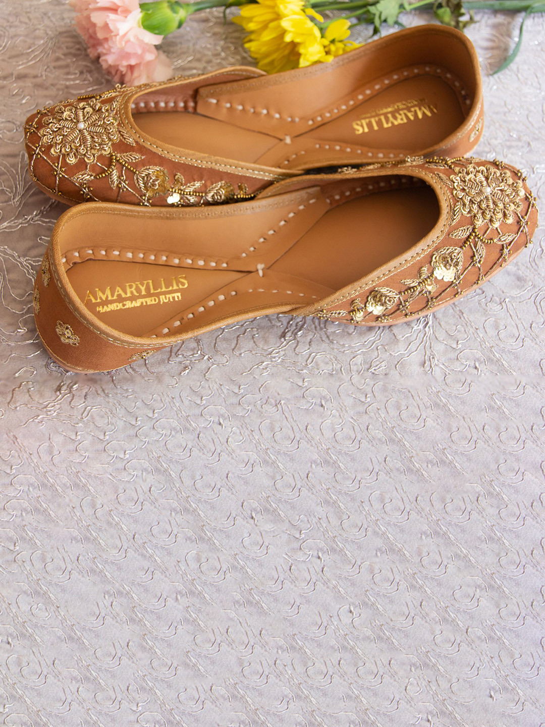 Amaryllis for her Women Embellished Leather Iris Mojaris Flats