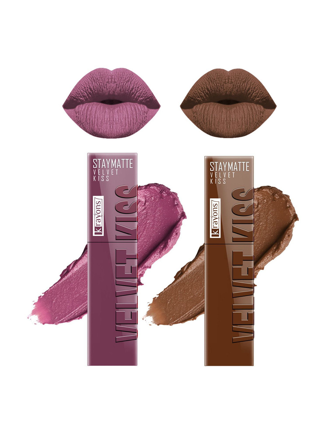 krayons Velvet Kiss Set Of 2 Liquid Lipstick - 3.5ml Each Orchid Love 06 Caramel Candy 11