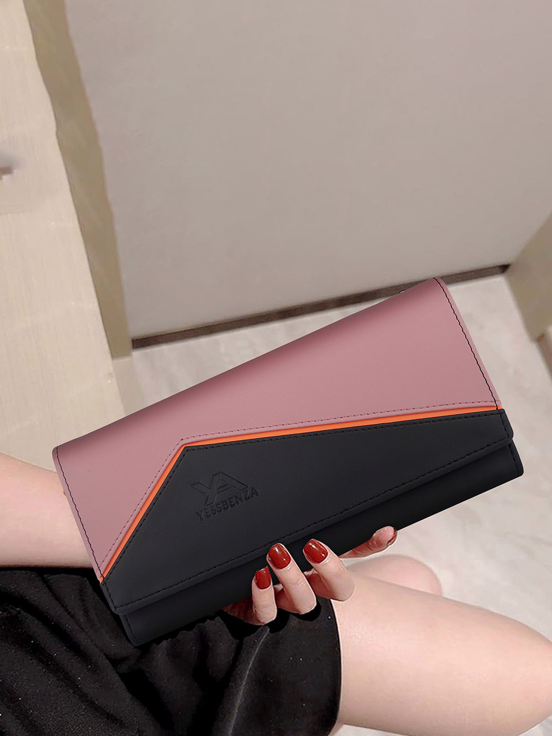 YESSBENZA Women Colourblocked Cut Work Three Fold Wallet with Passport Holder