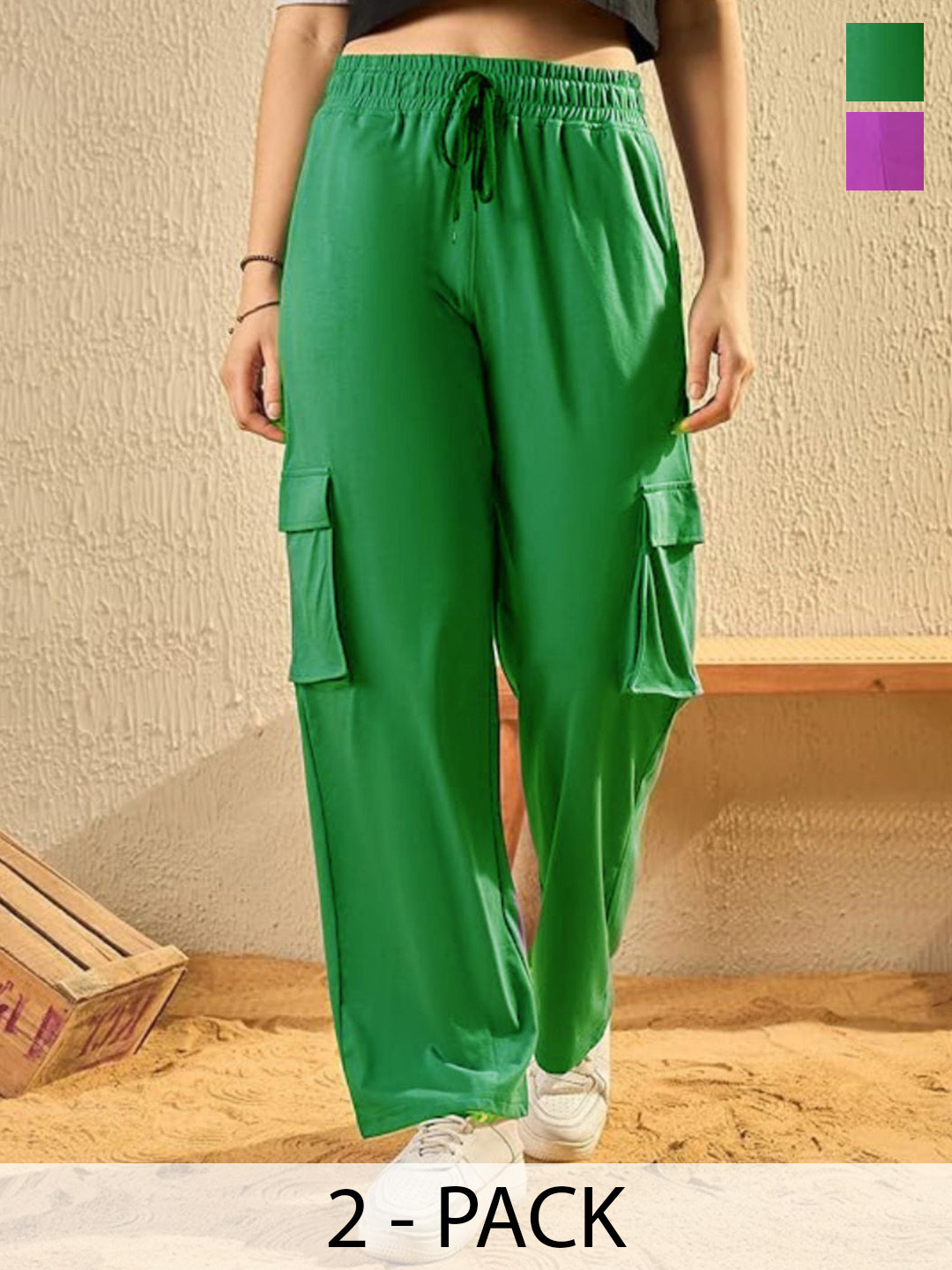 White Moon Women Pack Of 2 Cotton Gym Cargo Joggers