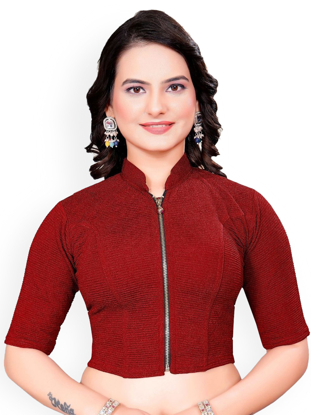 SS Sanket Synthetics High Neck Short Sleeve Saree Blouse