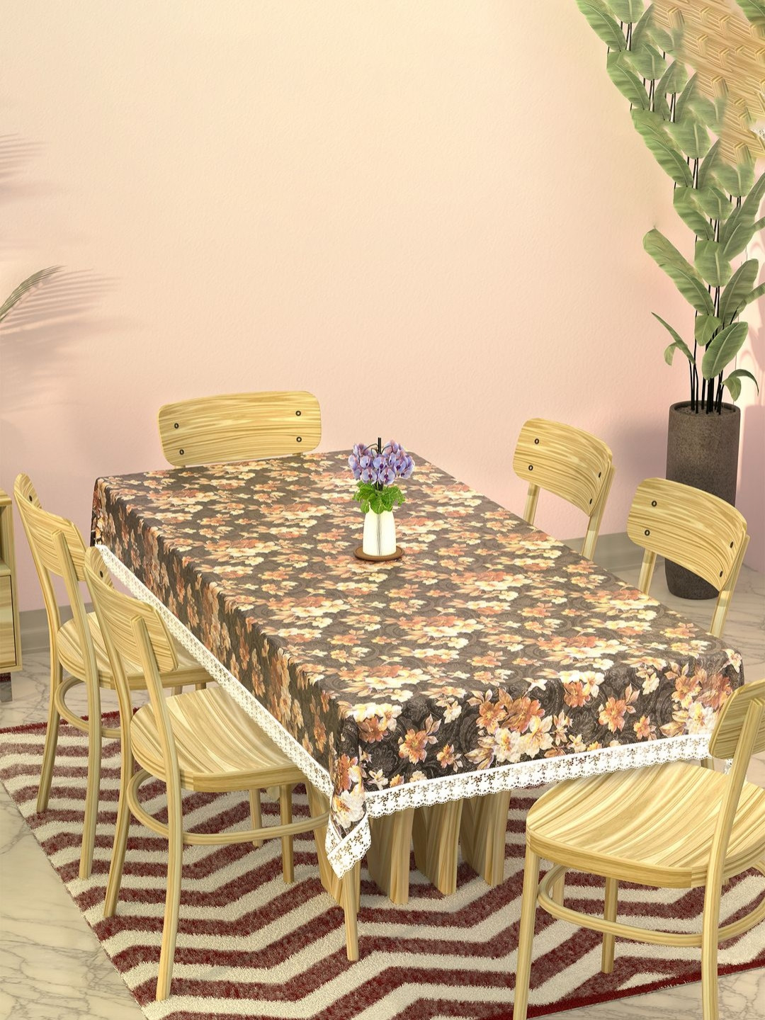 Aura Grey Floral Plastic 6-Seater Waterproof Rectangular Dinner Dining Table Cover