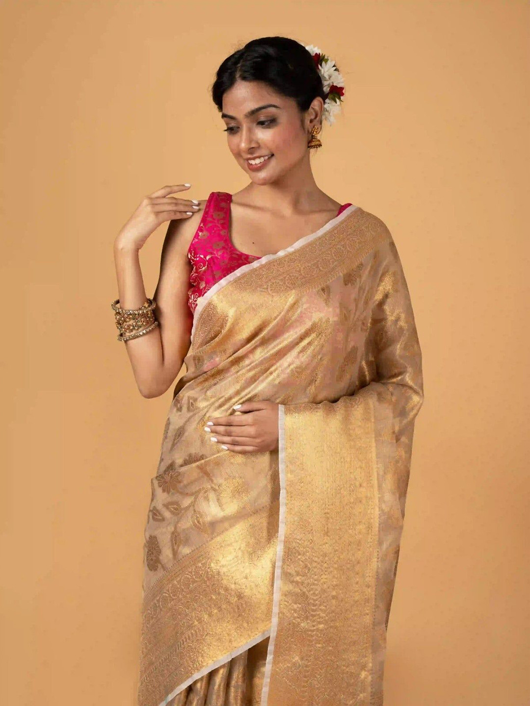 SANJAR CREATION Woven Design Zari Silk Blend Banarasi Saree