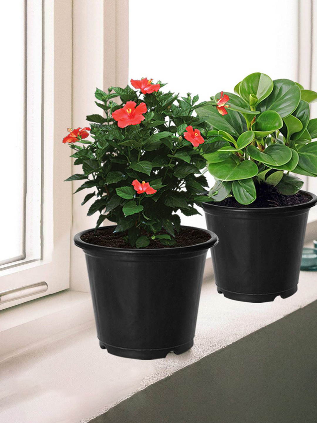 Kuber Industries 3-Pcs Black Durable Plastic Flower Pot Gamla Drain Holes for Home Decor