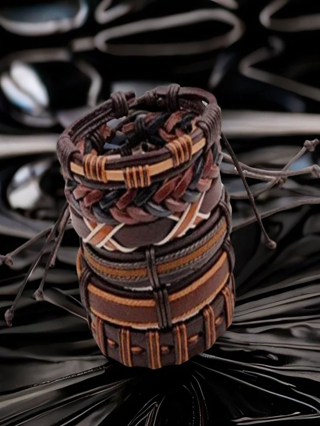 The Roadster Lifestyle Co Men Set Of 6 Multi-String Leather Bracelet