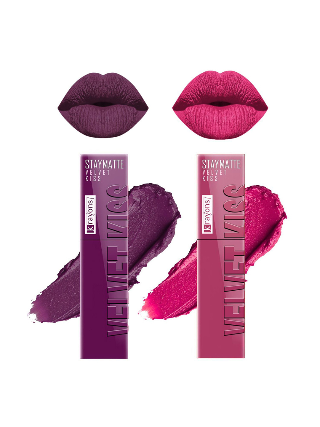 krayons StayMatte Velvet Kiss Set Of 2 Liquid Lipstick - Burgundy 03 - Pink Punch 10