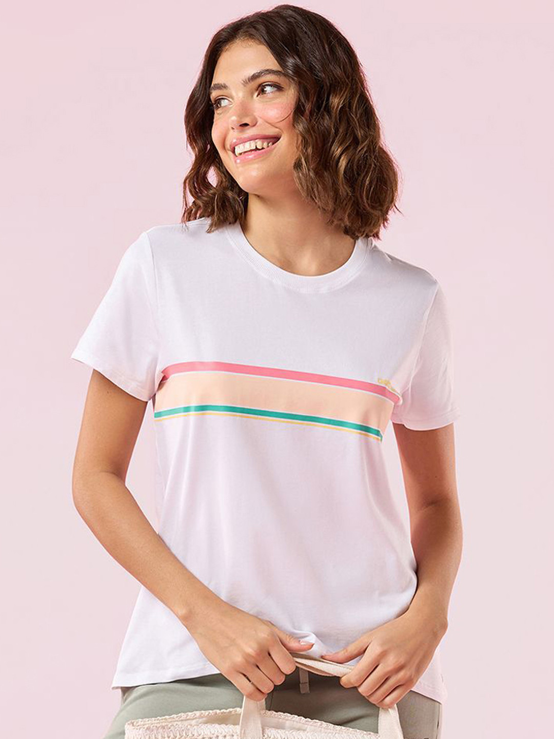 Enamor Striped Crew Neck Stretch High-Low Lounge T-Shirt
