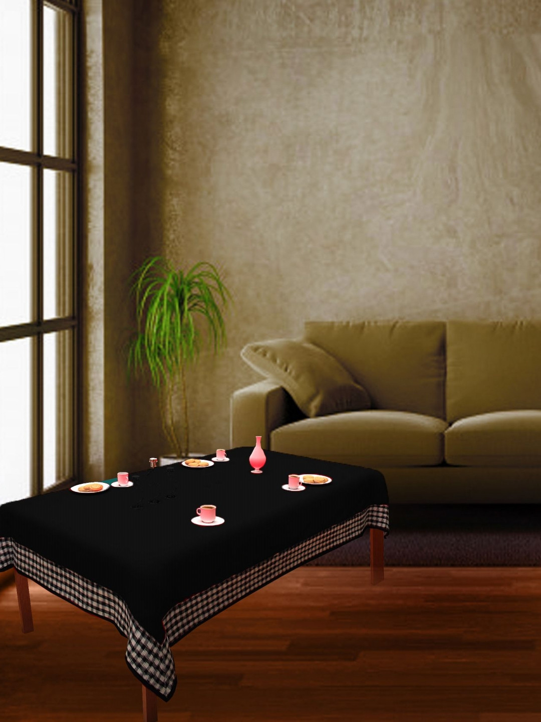 Home Heart Black Cotton 4-Seater Table Cover with Patchwork details