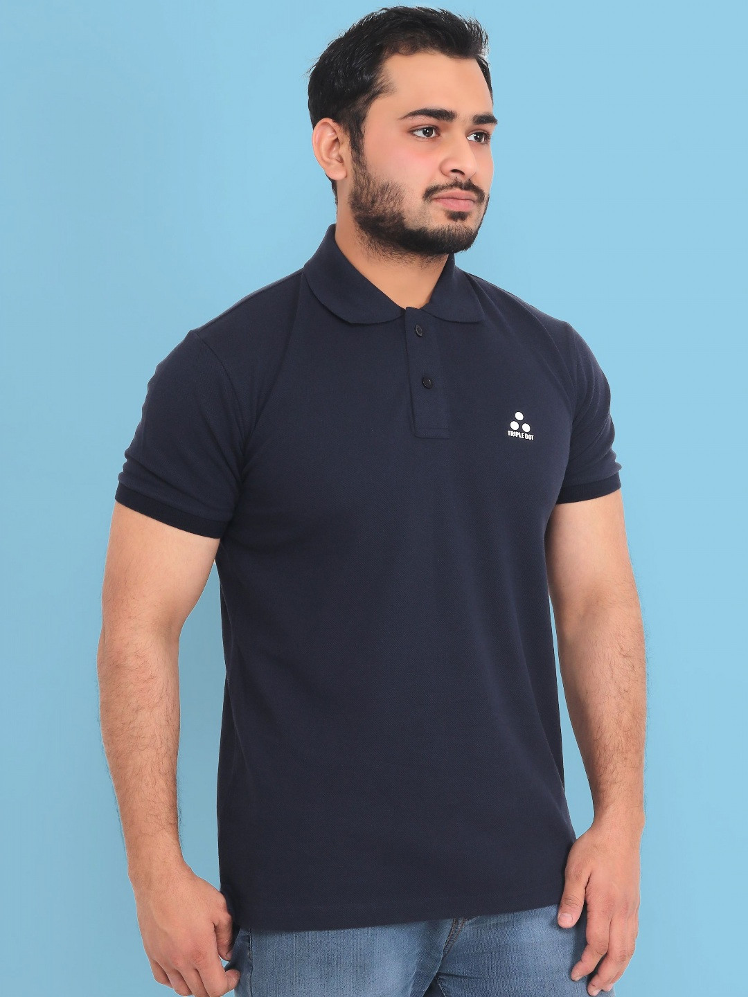 Triple Dot Men Polo Collar Bio Finish Applique T-shirt