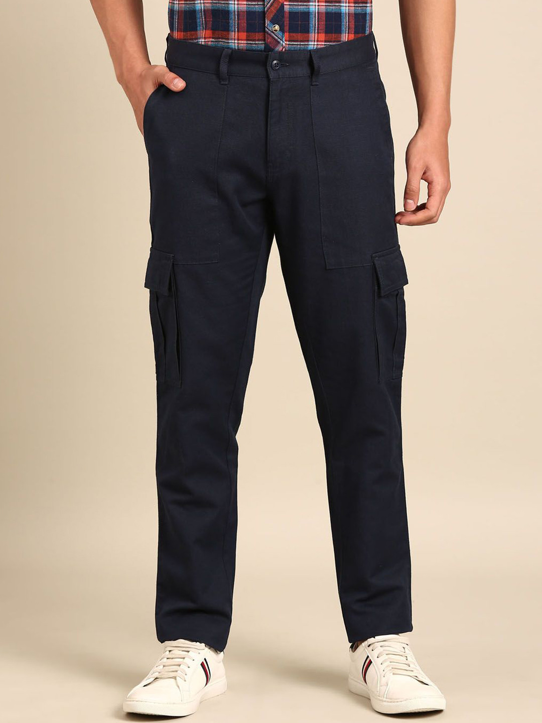 CAVALLO by Linen Club Men Slim Fit Easy Wash Cotton Linen Trousers