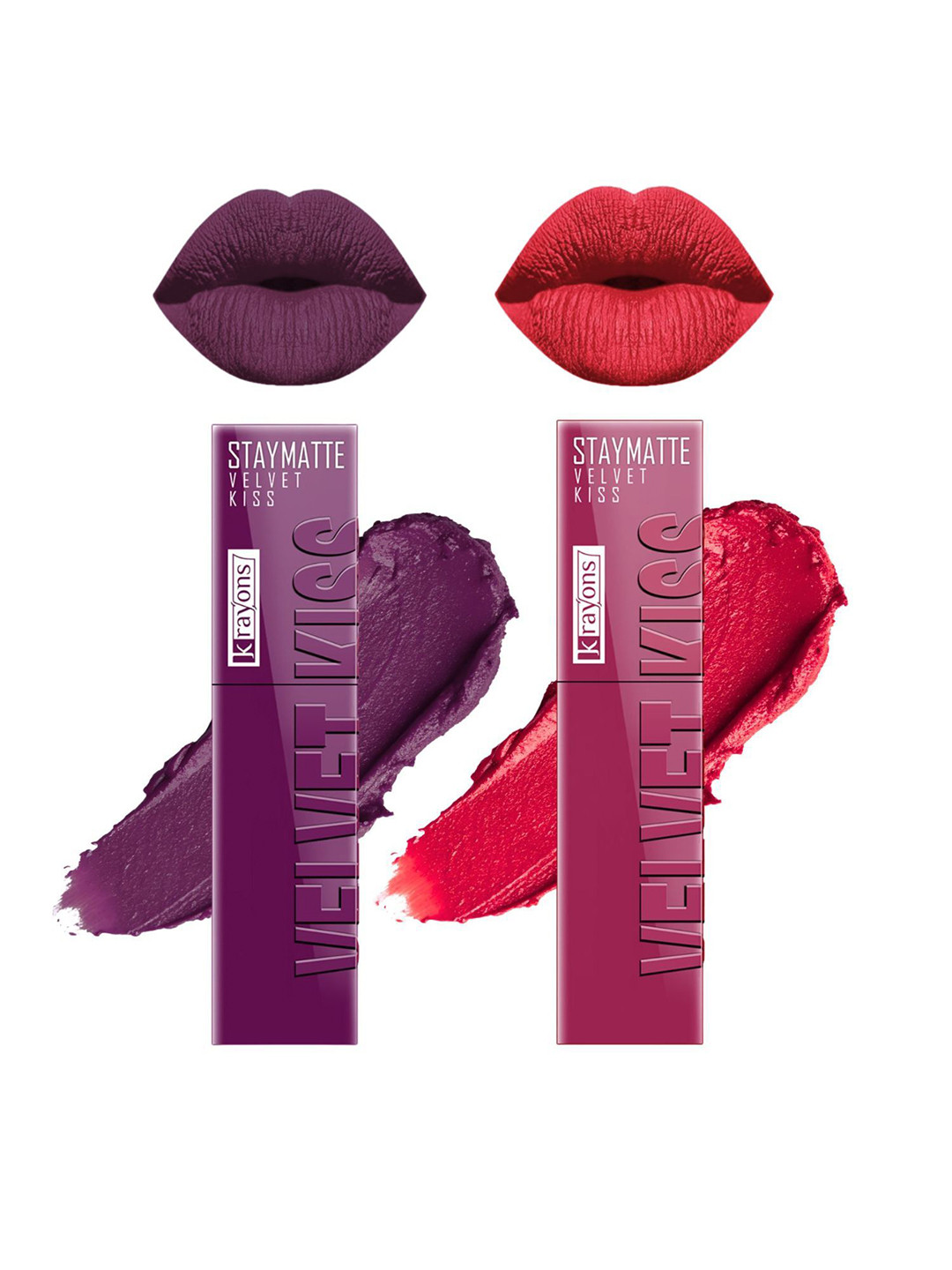 krayons Velvet Kiss Set Of 2 Lipstick - 3.5 ml Each Burgundy - 03 Peach Pink 08