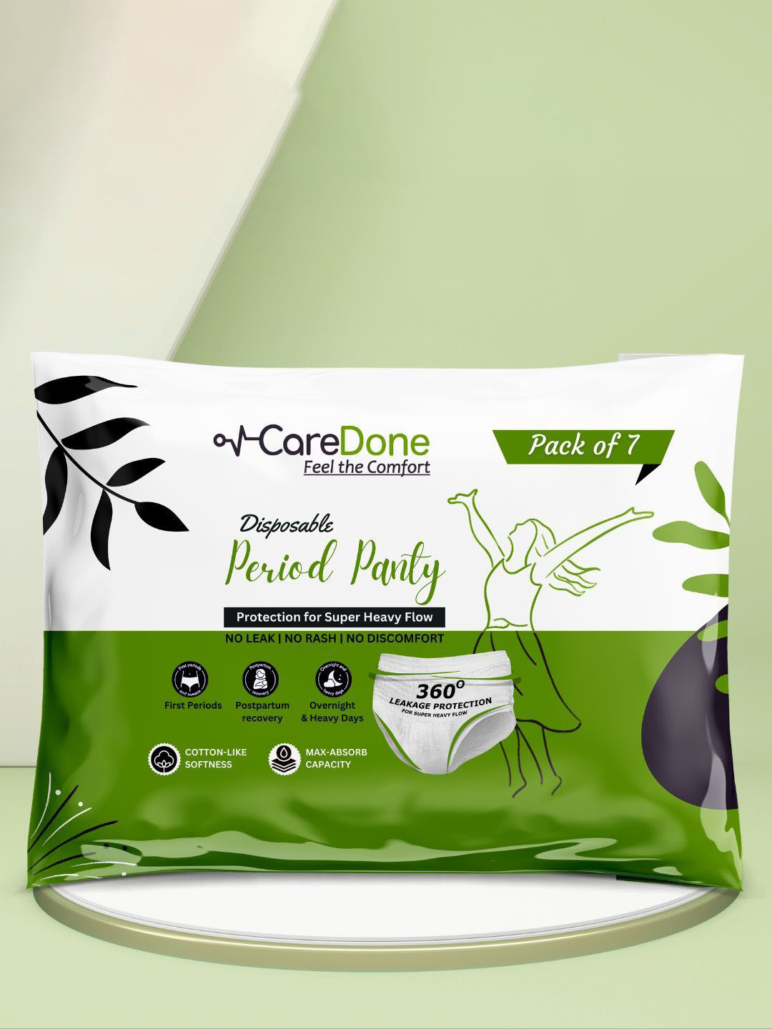 CareDone Disposable Leakproof Overnight Protection Cotton Period Panty - 3XL - 7 Pads