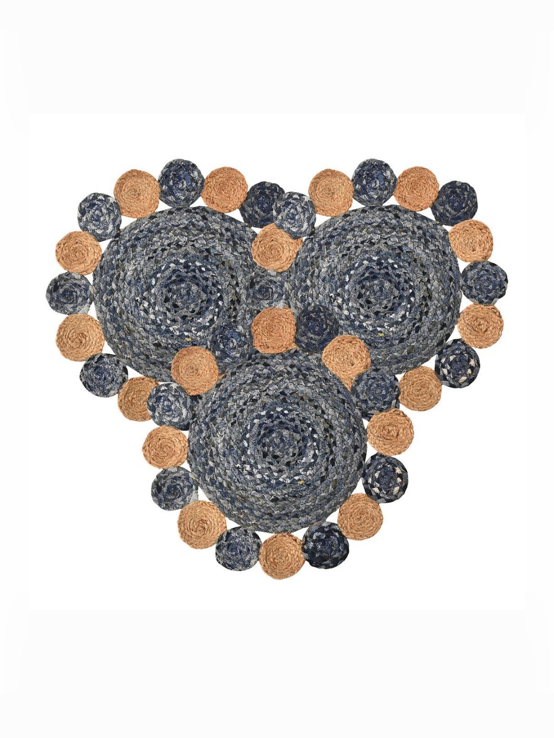 Aura 3-Pcs Black & Brown Braided Handwoven Jute Round Floral Doormats