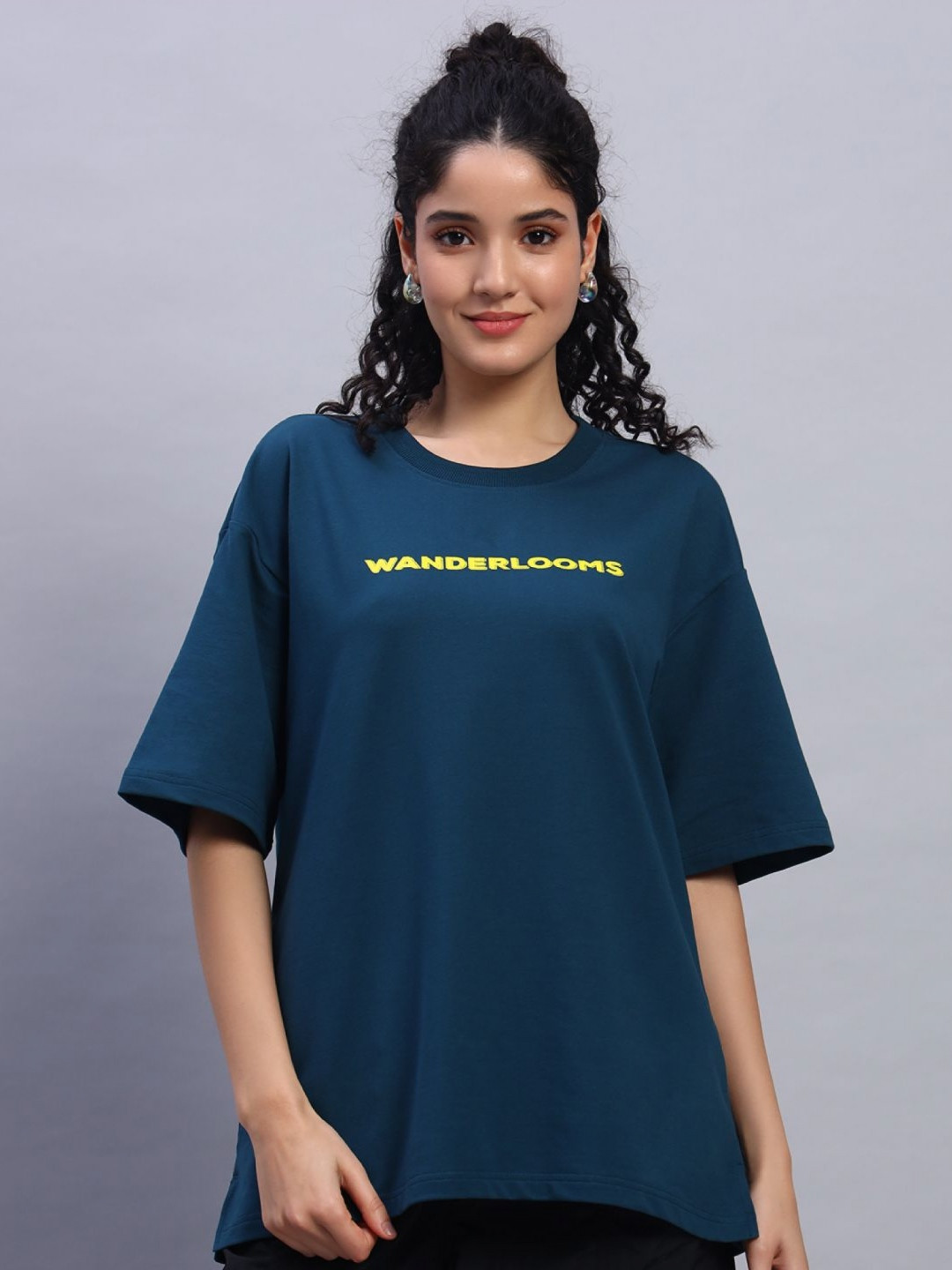 WANDERLOOMS Free Spirit Graphic Printed Drop-Shoulder Sleeves Cotton Oversized T-shirt