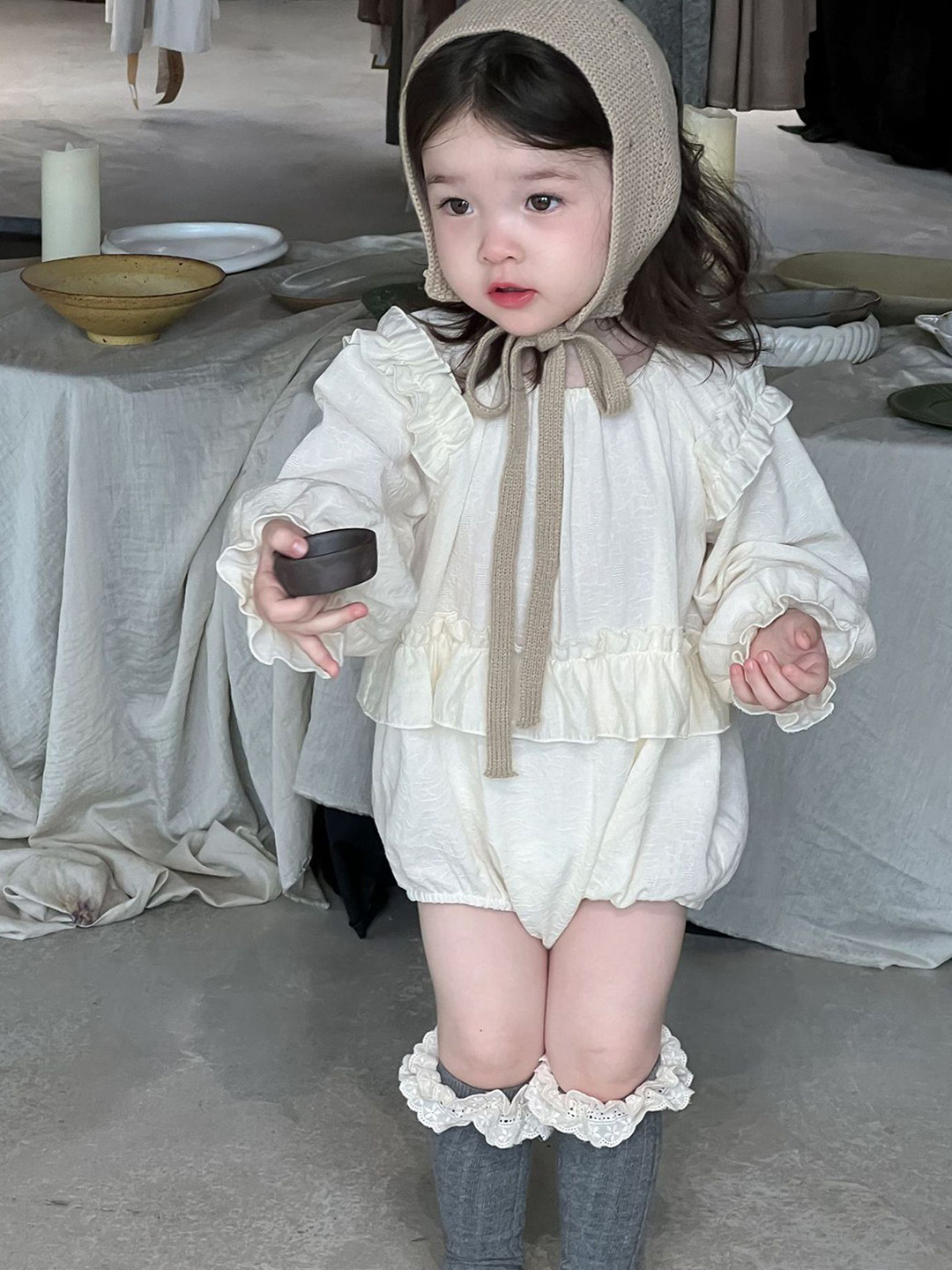 LULU & SKY Girls Striped with Lace Inserts Jumpsuit