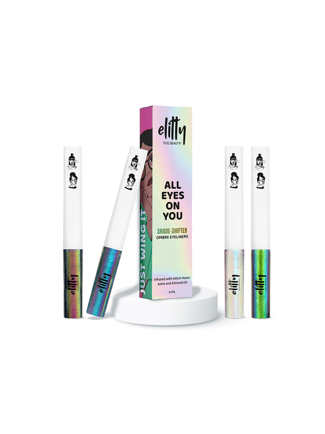 Elitty Set Of 4 Long Lasting Eyeliner- 4 ml Each- Jade Jive- Fairycore- Celestial- Aurora