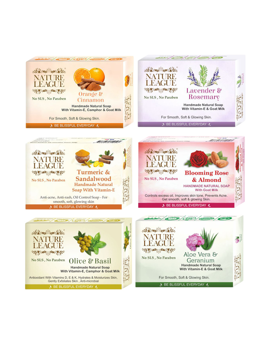 NATURE LEAGUE Set Of 6 Skin Nourishing Handmade Soap - 100 g Each