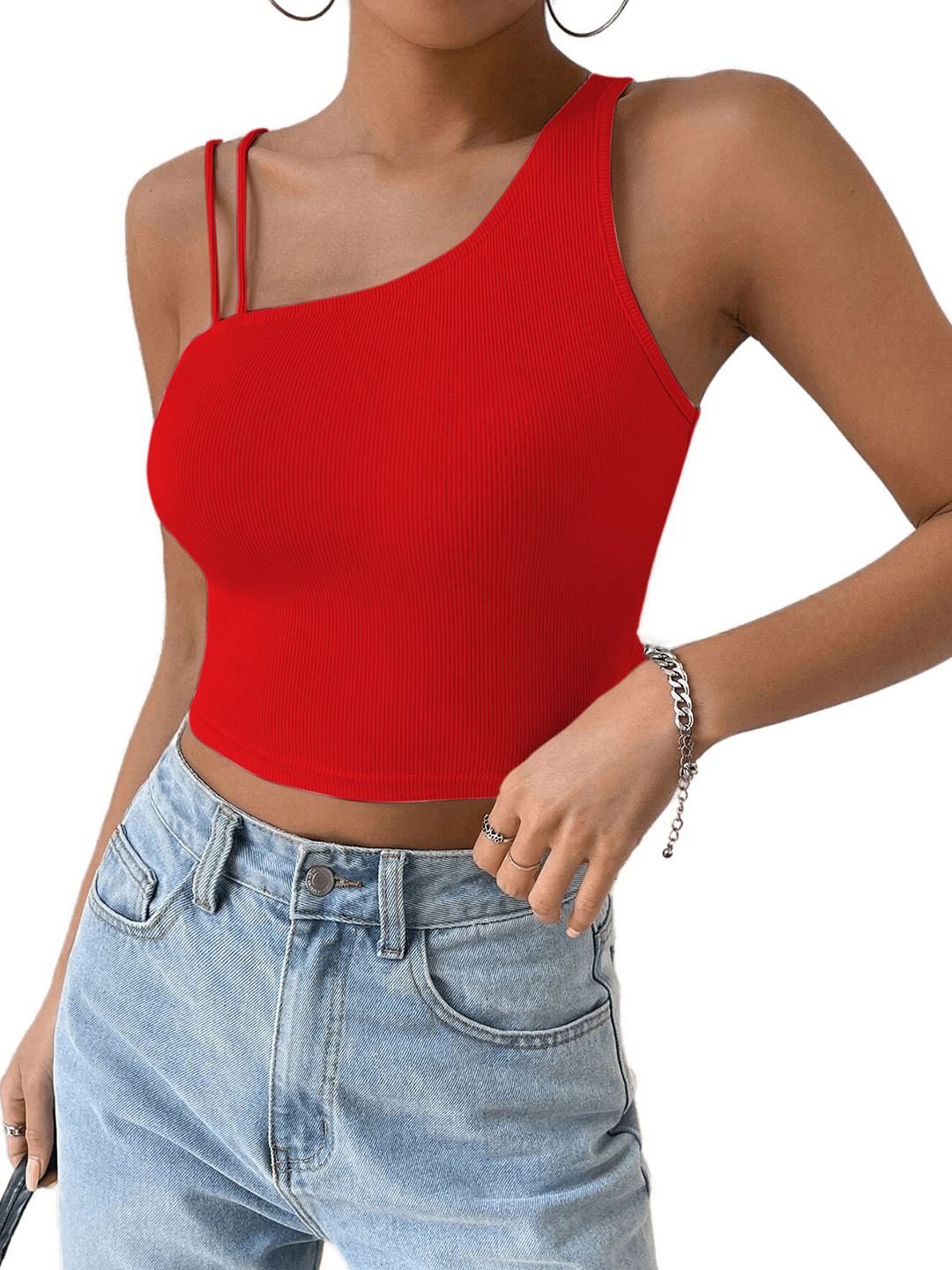 classy fashion One Shoulder Cotton Crop Top