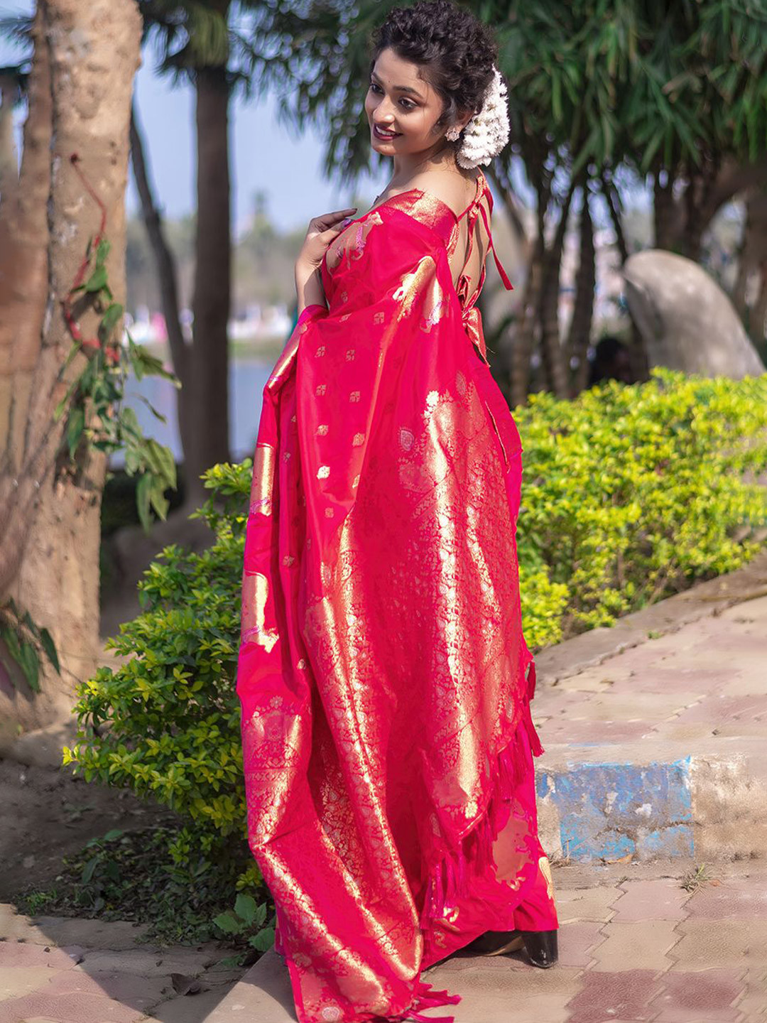 all about you Woven Design Zari Silk Blend Banarasi Saree