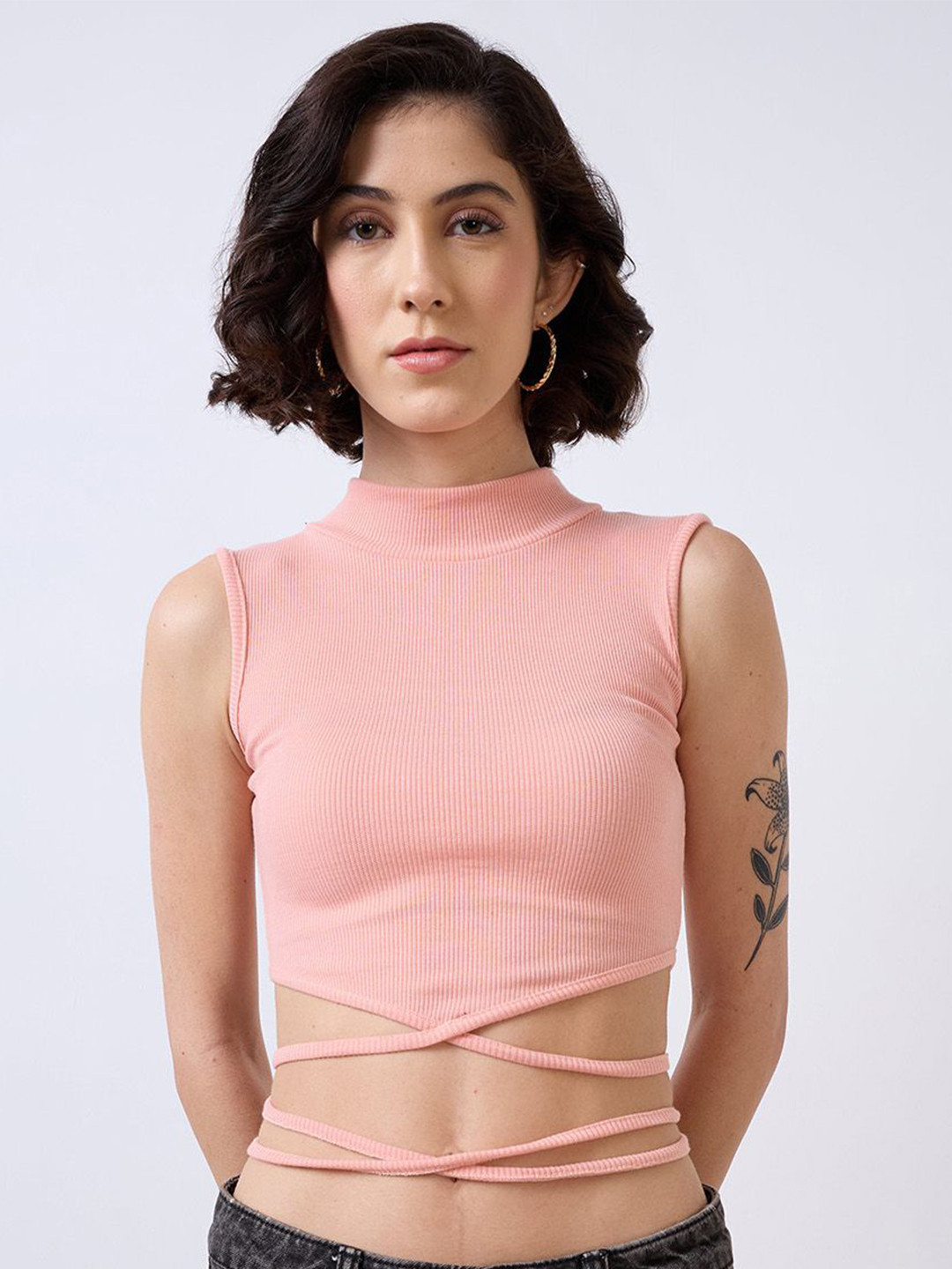 SZN Fitted Crop Top With Waist Tie-Ups Detail