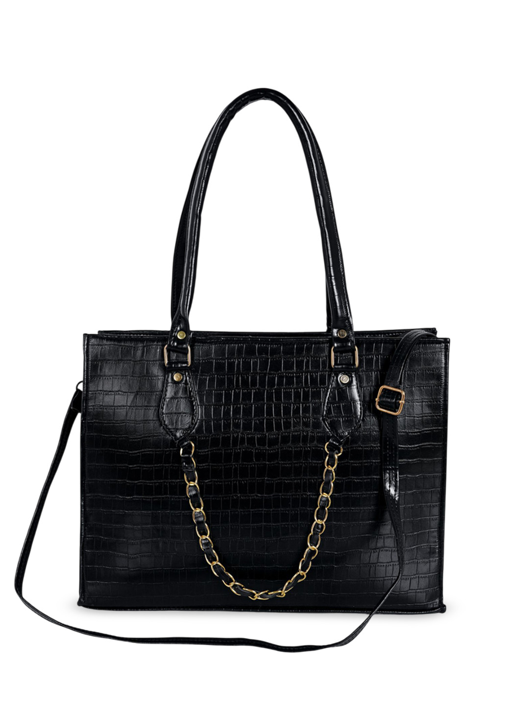 KUJRA Animal Textured Structured Shoulder Bag with Quilted