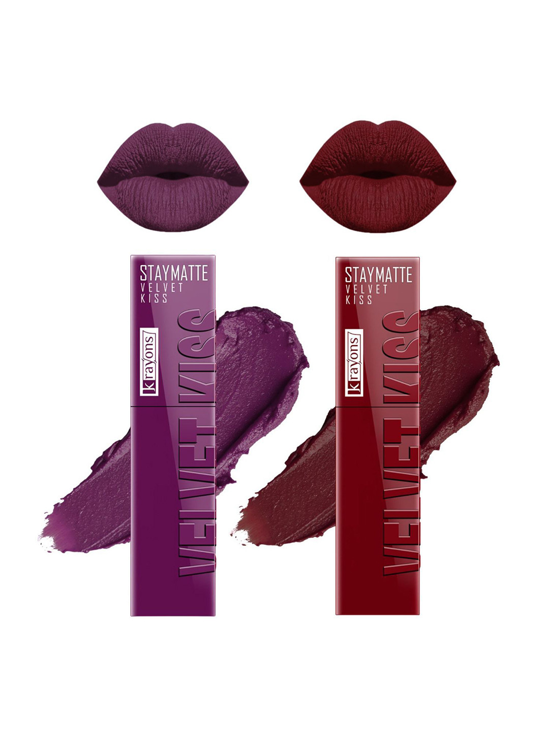 krayons Velvet Kiss Set Of 2 Liquid Lipstick - 3.5 ml Each Burgundy 03 Wow Maroon 09