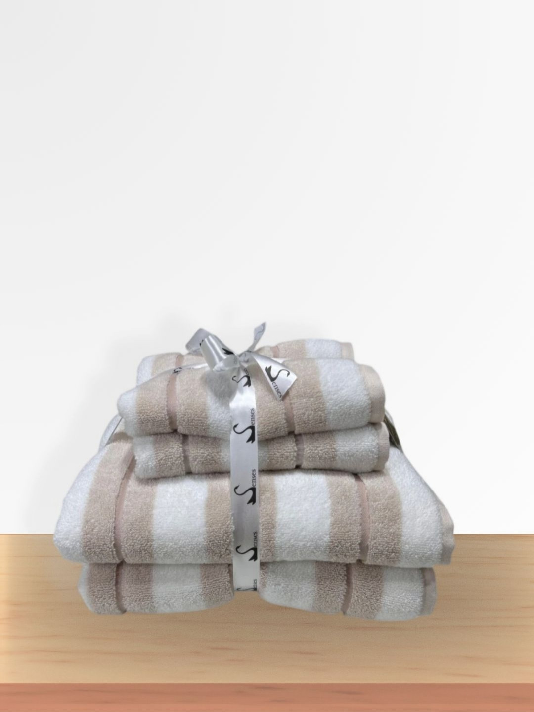SENSES Brown & White 4 Piece Striped Cotton 500 GSM Towel Set