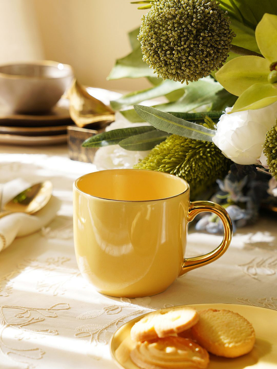 Pure Home and Living Rakshabandhan Gift Yellow Ceramic Microwave Safe Mug-350ml