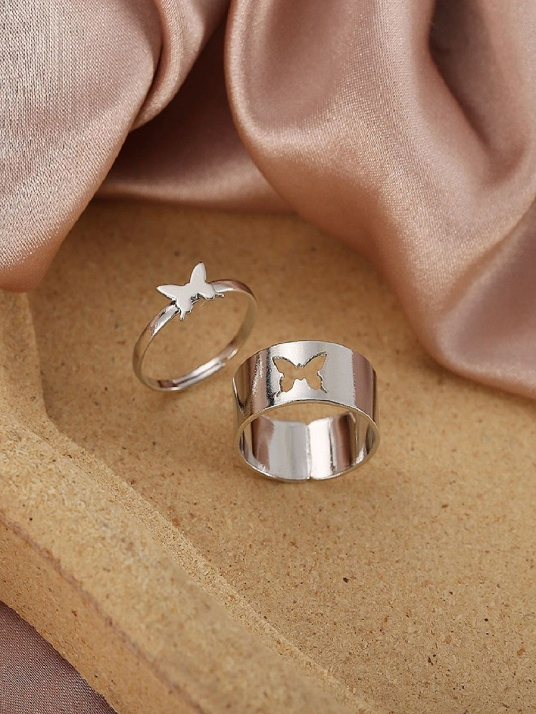 DressBerry Set Of 2 Silver-Plated ButterflyRing