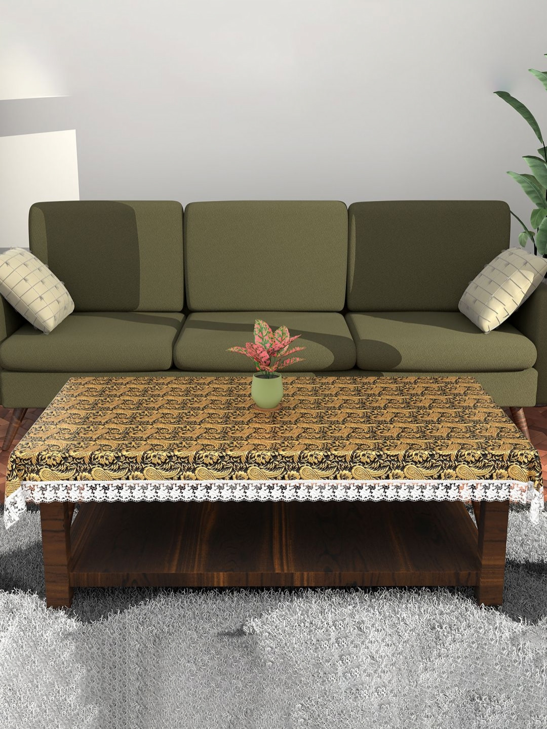 Aura Black Floral Plastic Durable & Wipeable Waterproof 4 Seater Center Table Cover