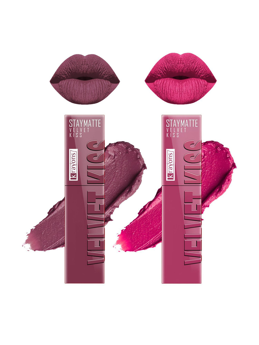 krayons StayMatte Velvet Kiss Set Of 2 Liquid Lipstick-Dusty Mauve 04-Pink Punch 10