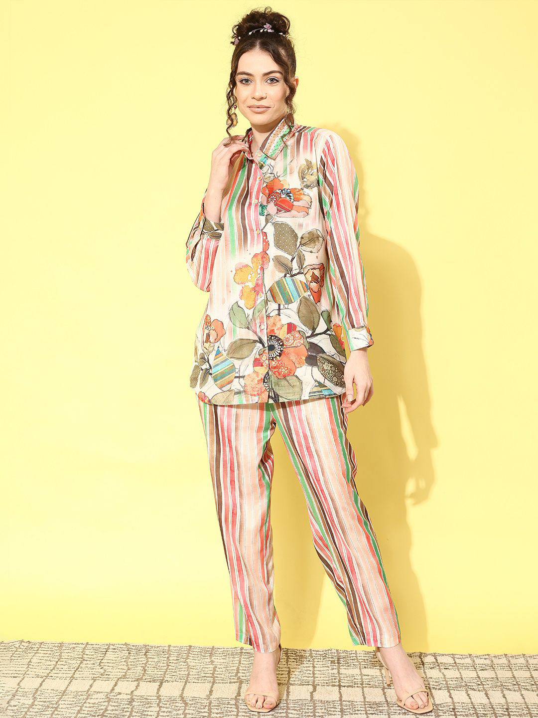 ZUMMER Printed Shirt Collar Cotton Shirt With Trousers Co-Ords Set