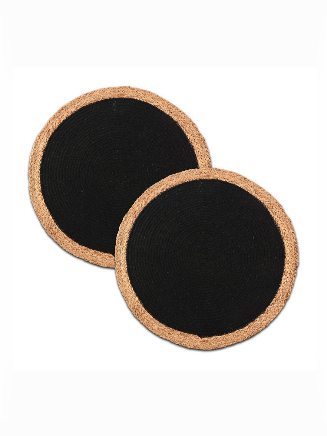 Aura 2-Pcs Black & Brown Braid Borderd Handwoven Jute Round Doormats