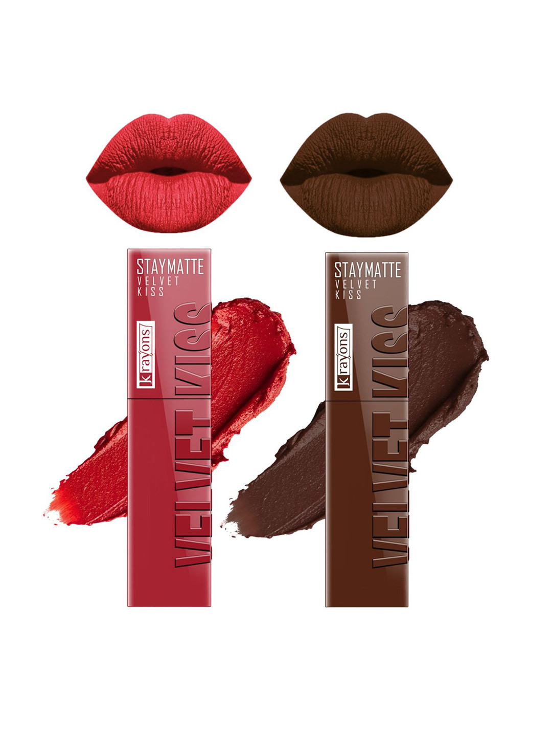 krayons Velvet Kiss Set Of 2 Liquid Lipstick - 3.5ml Each Scarlet Red 01 Dark Chocolate 07