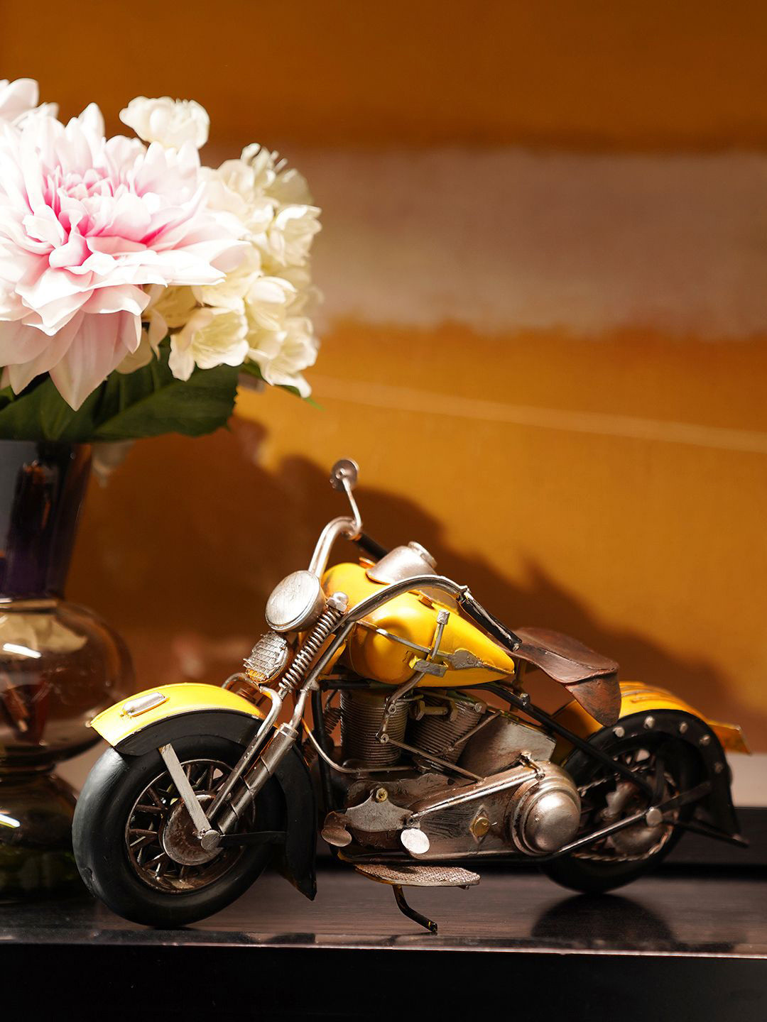 Pure Home and Living Vintage Bike Yellow Metal Metallic Living Room Medium Showpiece - 6.7 Inches