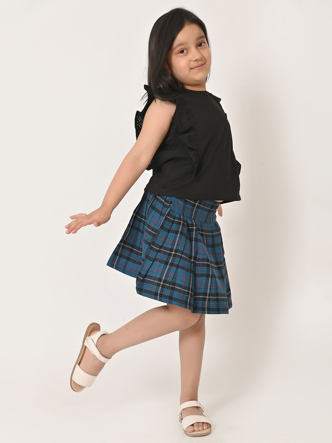 GIANNA Print Roll-Up Sleeves Cotton Crop Top