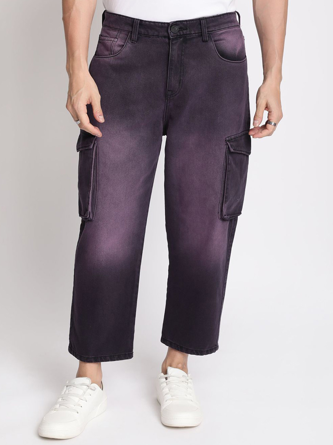 Bene Kleed Men Losse Fit Cropped Tinted Cargo Jeans