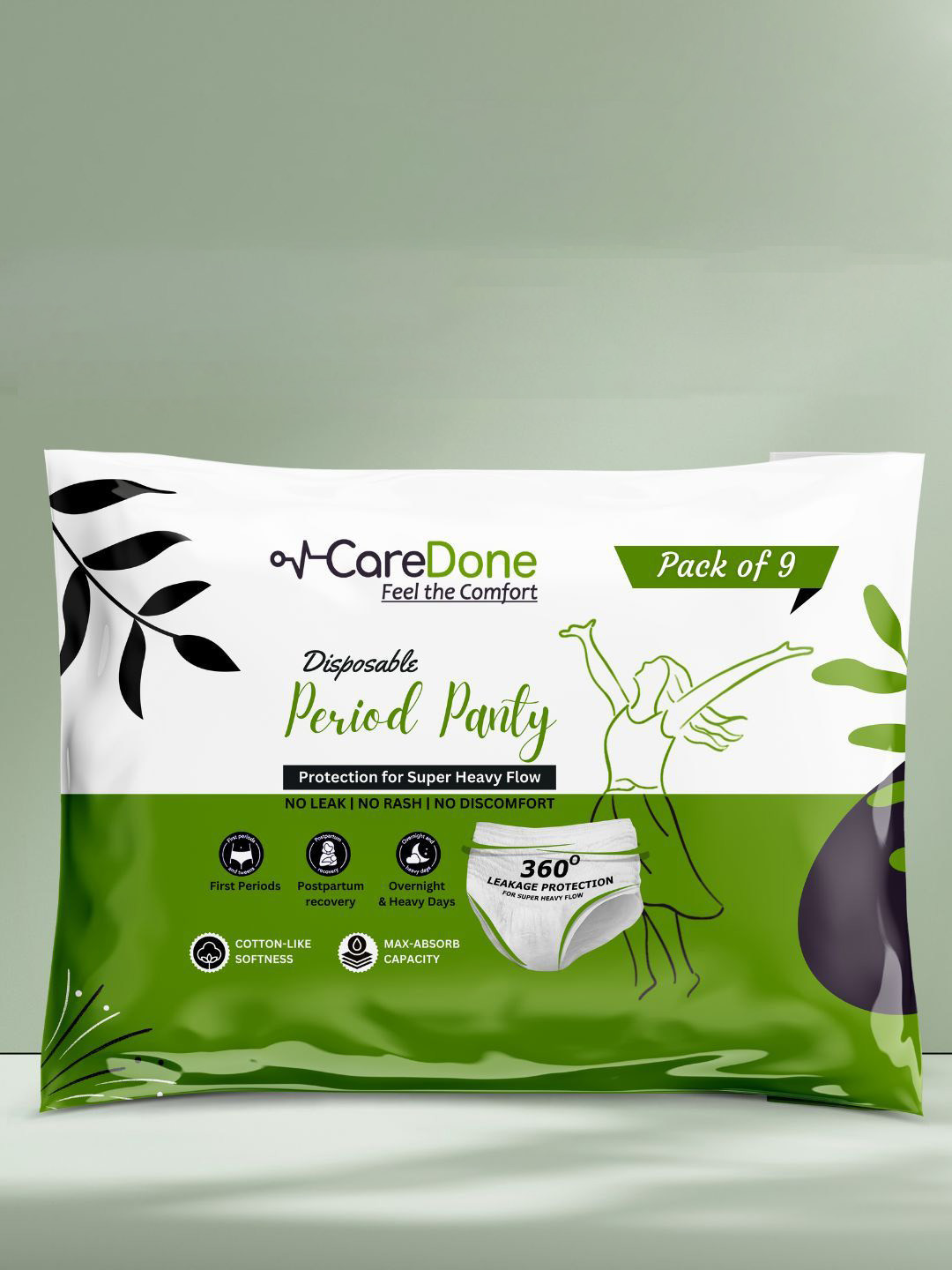 CareDone Disposable Leak Proof Overnight Protection Cotton Period Panty - 2XL- 9 Pads