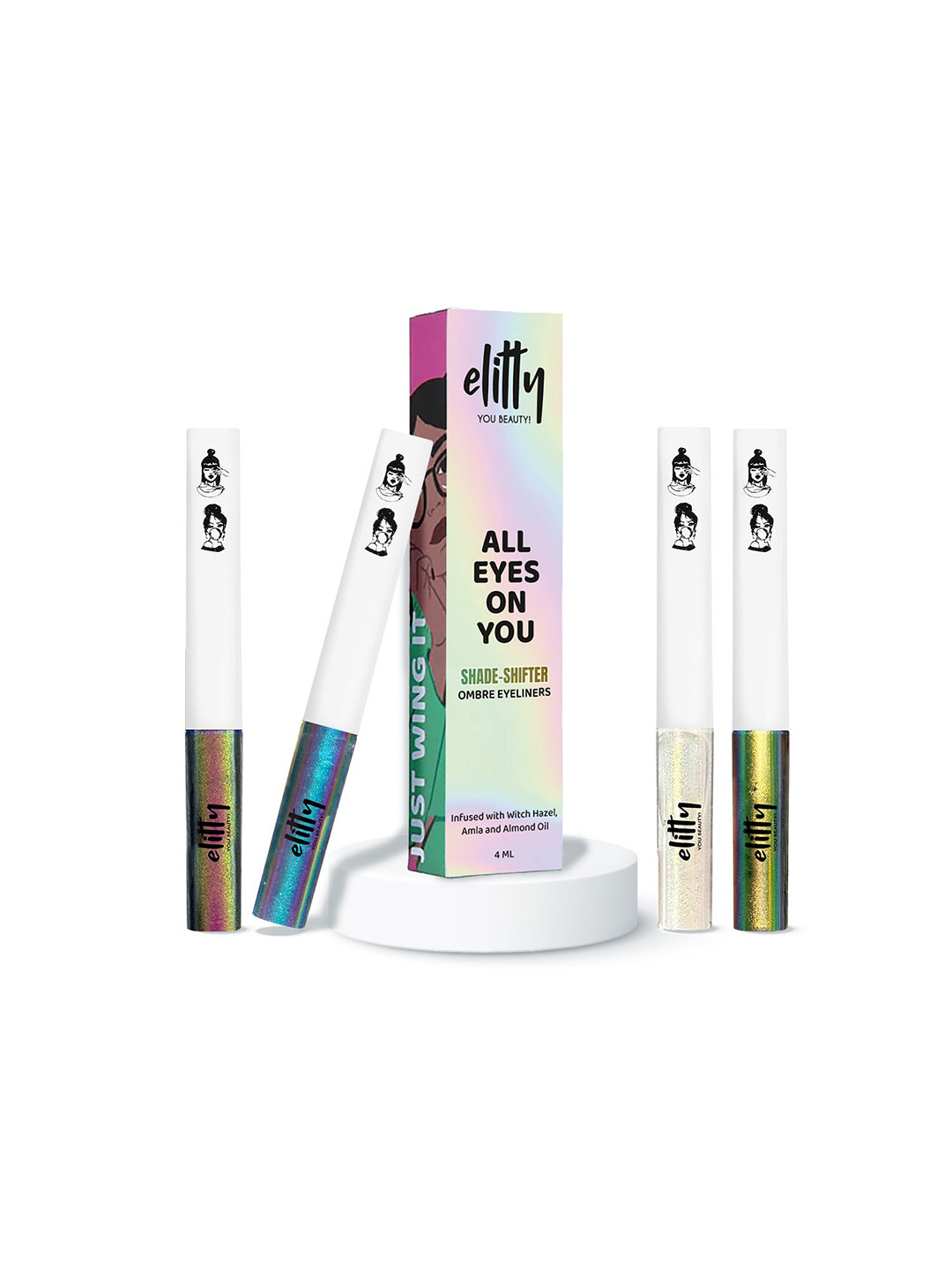 Elitty Set Of 4 Long Lasting Eyeliner- 4 ml Each- Jade Jive- All The Rizz- Celestial- Halo