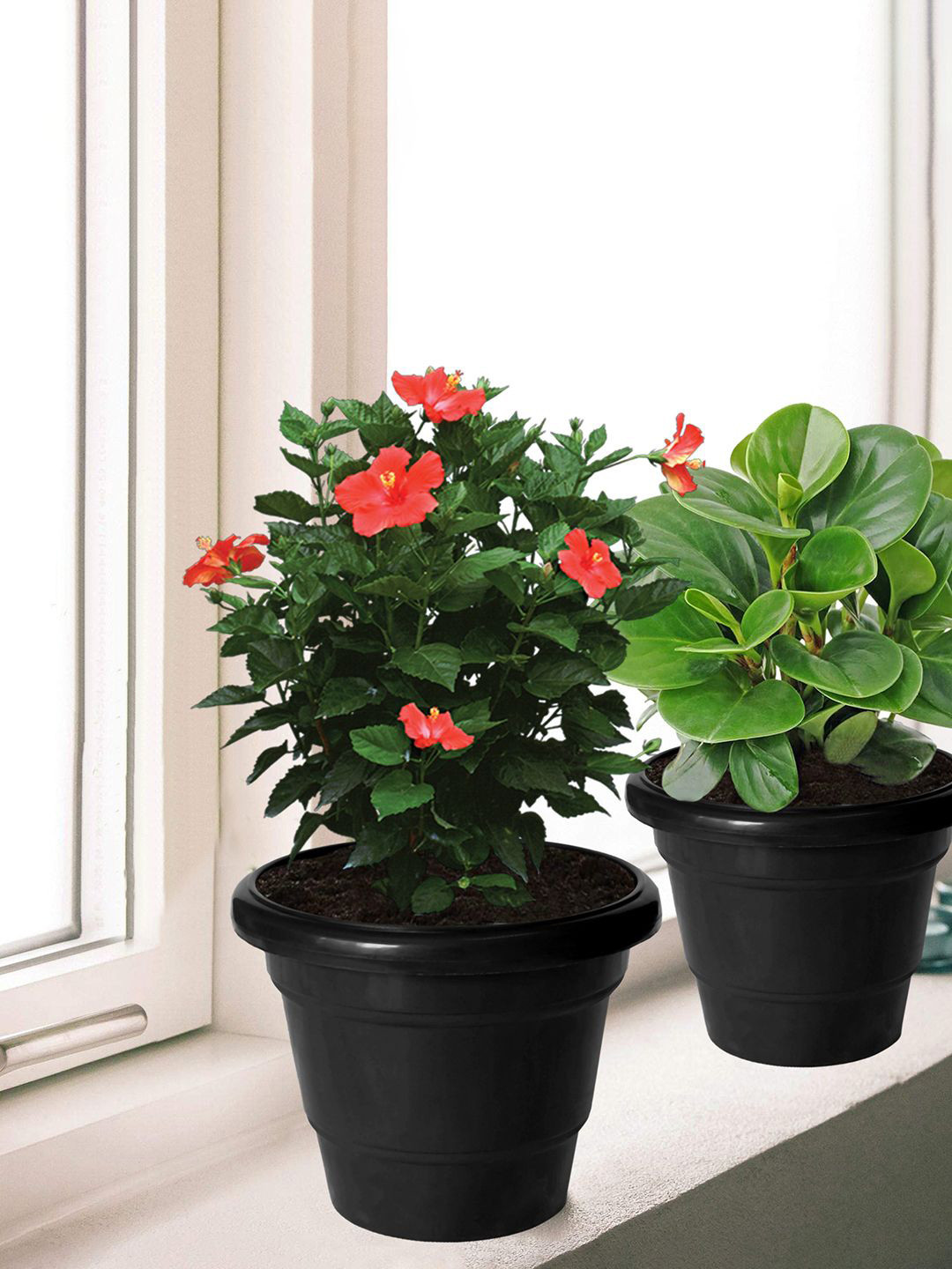 Kuber Industries 3 Pcs Black 2 Layered Plastic Flower Pot Gamla For Home Decor